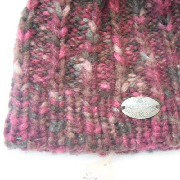 Hand Knitted Hat Toque Adult Size - M-(L) Acrylic Burgundy Unisex Color Blue-019 - Picture 10 of 10